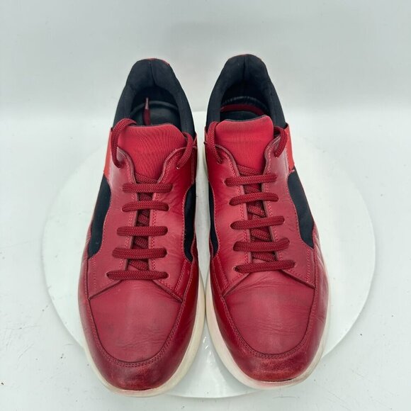 Salvatore Ferragamo Men Size 9EE Red Burgundy Black Leather Low Top Lace Up Shoe - Picture 3 of 11